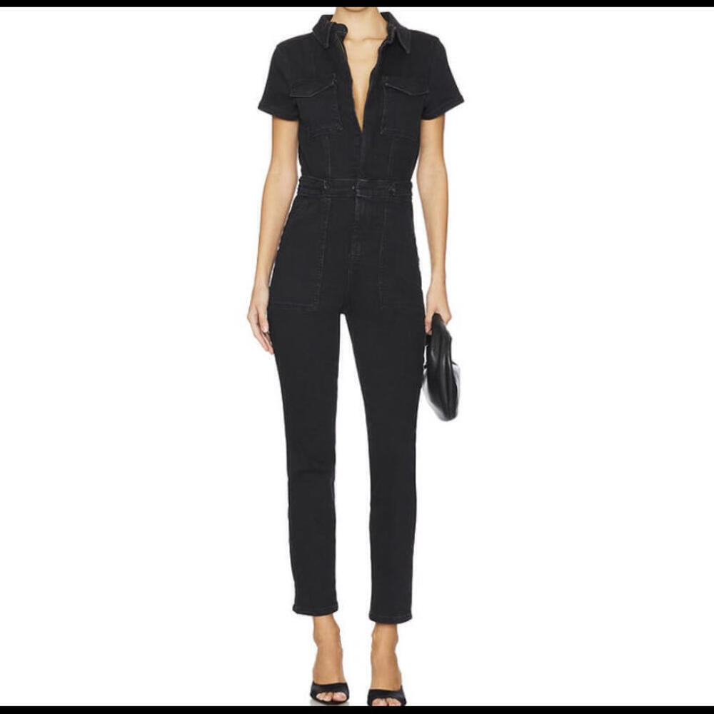 GOOD AMERICAN fit for success black denim jumpsuit